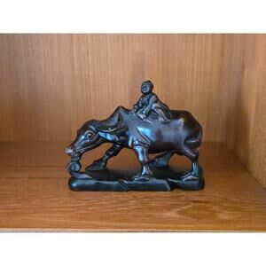 Decorative Black Figurine of Boy Riding Water Buffalo